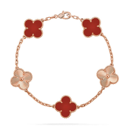 [Elite] CLOVER 5 MOTIF RED CORNELIAN BRACELET COLLECTION