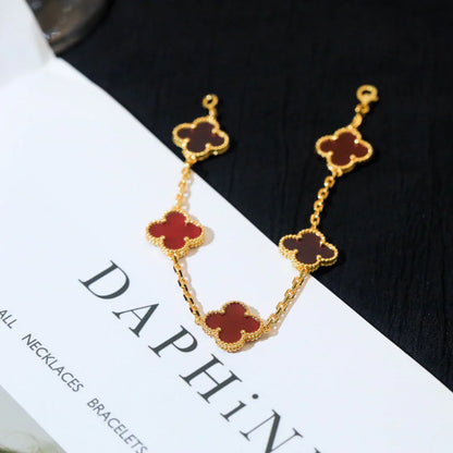 [Elite] CLOVER 5 MOTIF RED CORNELIAN BRACELET COLLECTION