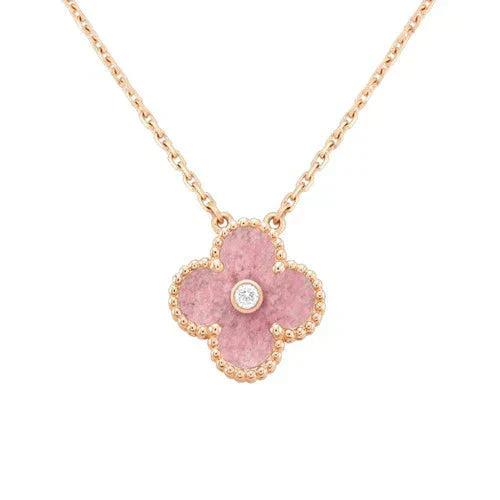 [Elite]CLOVER 15MM DIAMOND RHODONITE NECKLACE