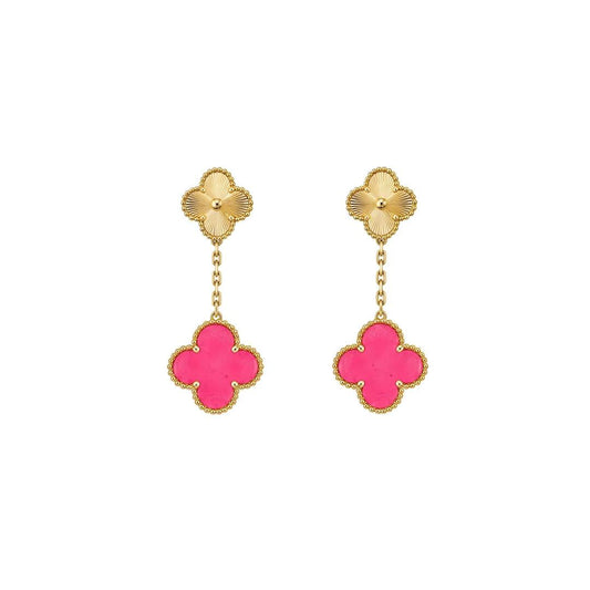 [Elite]NEW CLOVER 2 MOTIF PINK ENAMEL EARRINGS