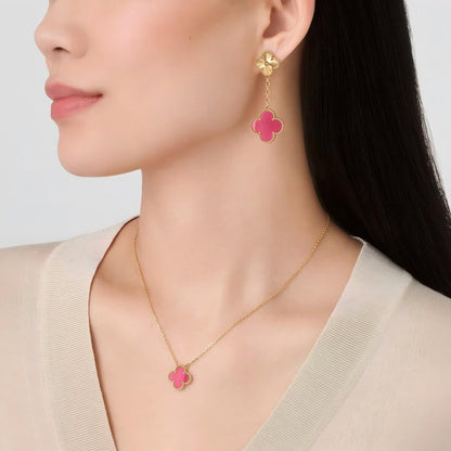 [Elite] NEW CLOVER 15MM PINK ENAMEL NECKLACE