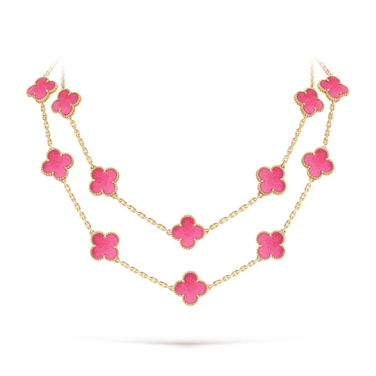 [Elite] NEW CLOVER 20 MOTIFS PINK ENAMEL NECKLACE
