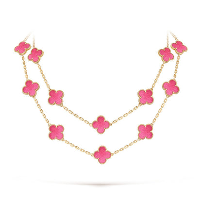 [Elite] NEW CLOVER 20 MOTIFS PINK ENAMEL NECKLACE