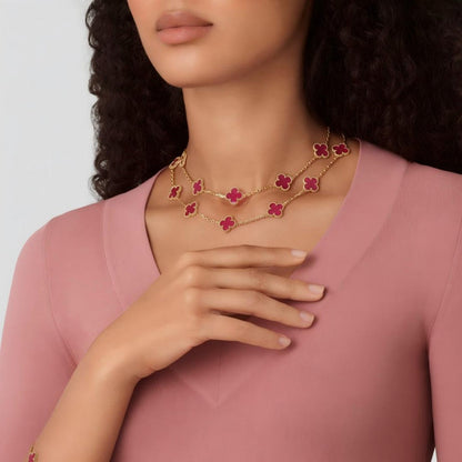 [Elite] NEW CLOVER 20 MOTIFS PINK ENAMEL NECKLACE