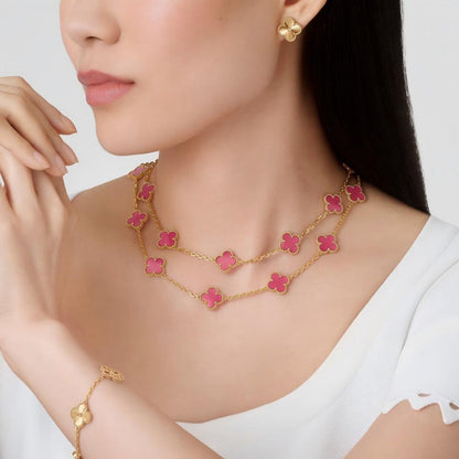 [Elite] NEW CLOVER 20 MOTIFS PINK ENAMEL NECKLACE