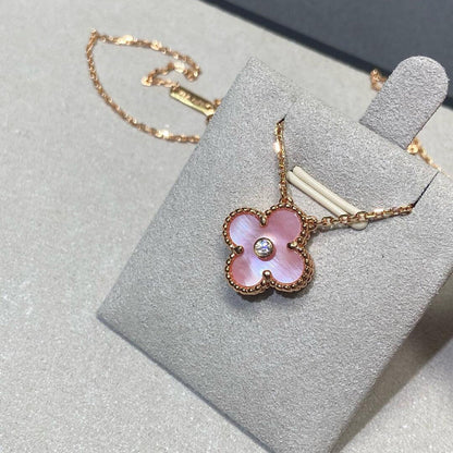 [Elite]CLOVER 15MM DIAMOND PINK MOP NECKLACE