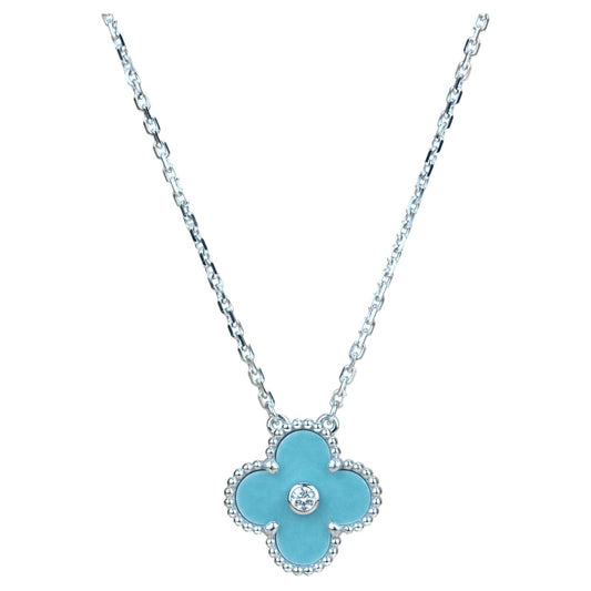 [Elite]CLOVER 15MM DIAMOND SVRES PORCELAIN  NECKLACE SILVER