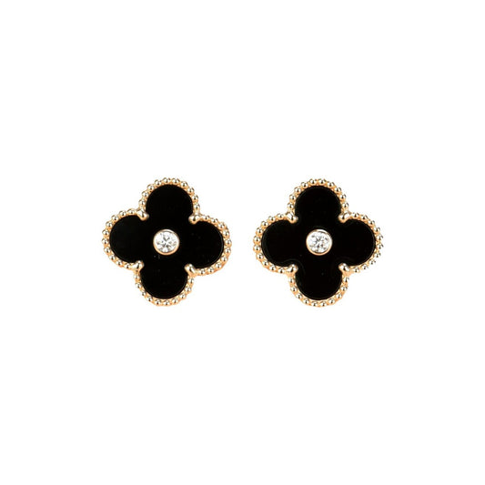 [Elite]CLOVER MEDIUM 1 MOTIFS ONYX DIAMOND EARRINGS