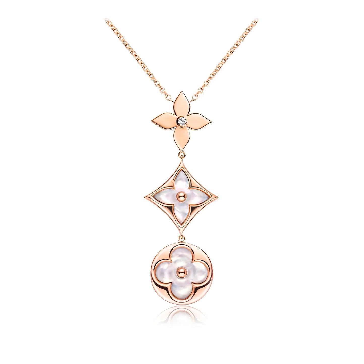 [Elite]COLOR BLOSSOM LARIAT NECKLACE PINK GOLD WHITE MOTHER PEARL AND DIAMOND