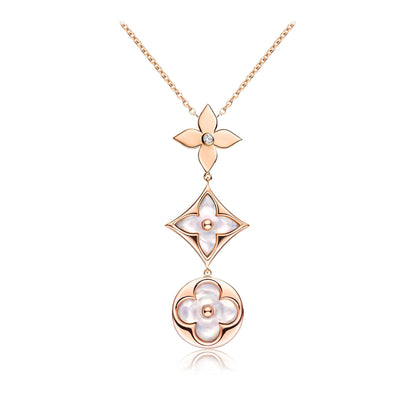 [Elite]COLOR BLOSSOM LARIAT NECKLACE PINK GOLD WHITE MOTHER PEARL AND DIAMOND