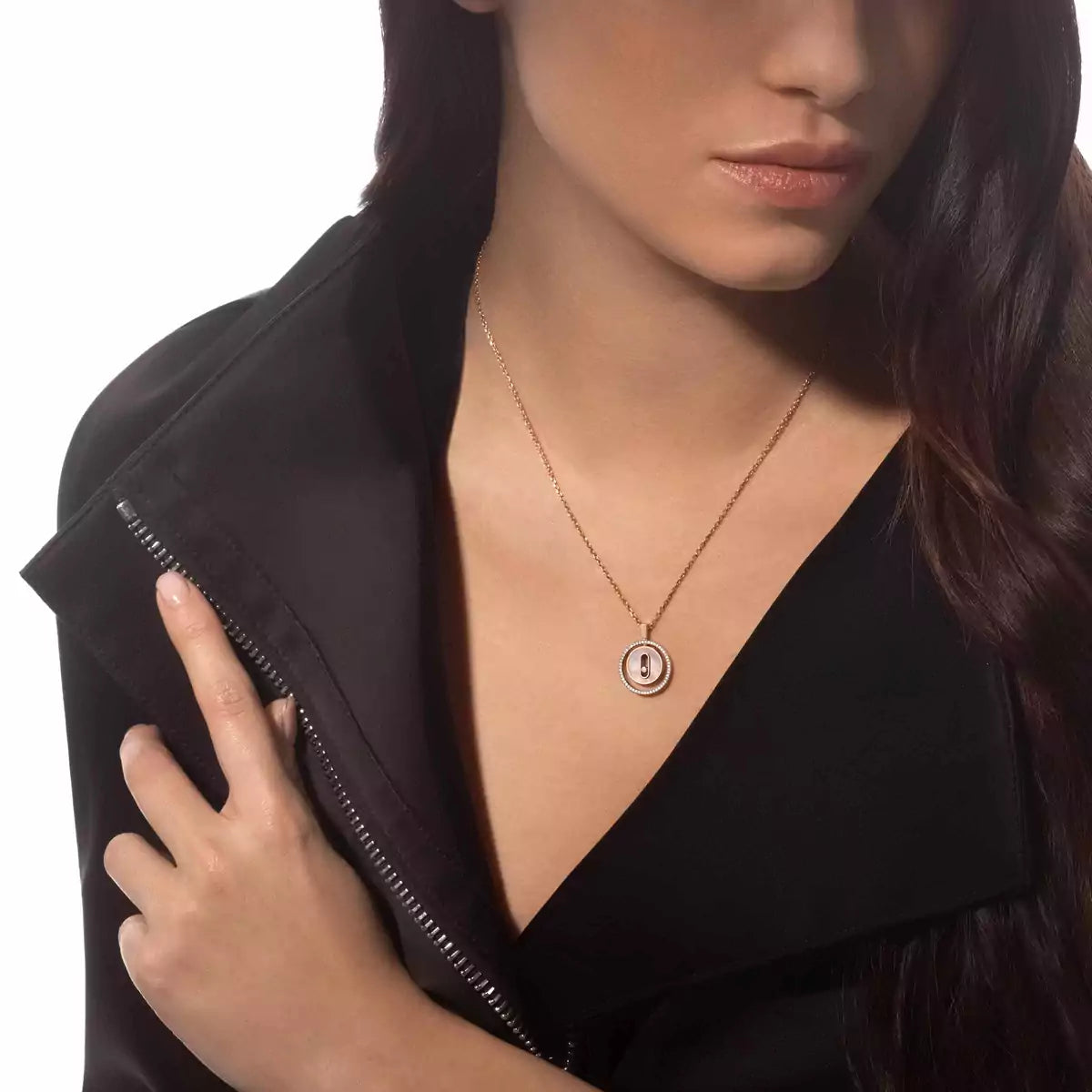 [Elite]Lucky Move Diamond Necklace in Rose Gold and White Mother-of-Pearl