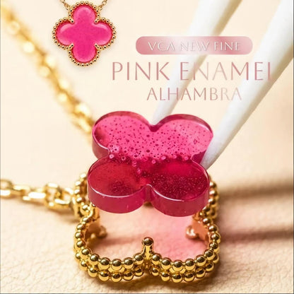 [Elite] NEW CLOVER 15MM PINK ENAMEL NECKLACE