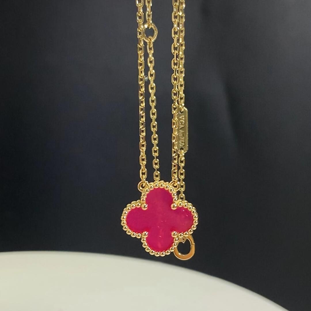 [Elite] NEW CLOVER 15MM PINK ENAMEL NECKLACE