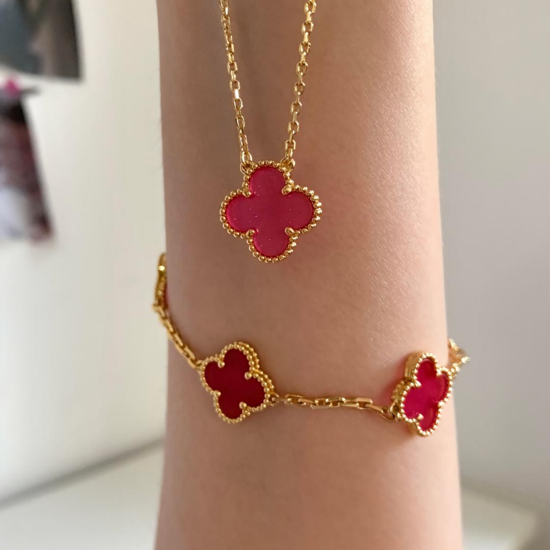 [Elite] NEW CLOVER 15MM PINK ENAMEL NECKLACE