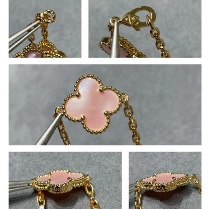 [Elite]CLOVER 10 MOTIFS PINK MOP NECKLACE