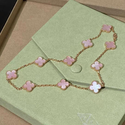 [Elite]CLOVER 10 MOTIFS PINK MOP NECKLACE