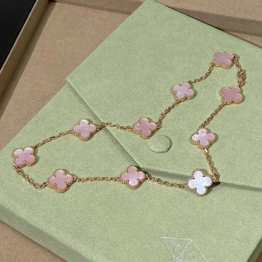 [Elite]CLOVER 10 MOTIFS PINK MOP NECKLACE