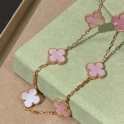 [Elite]CLOVER 10 MOTIFS PINK MOP NECKLACE
