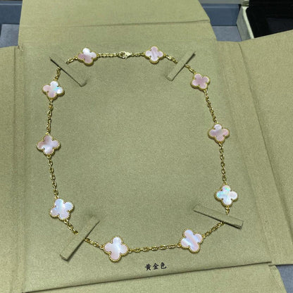 [Elite]CLOVER 10 MOTIFS PINK MOP NECKLACE