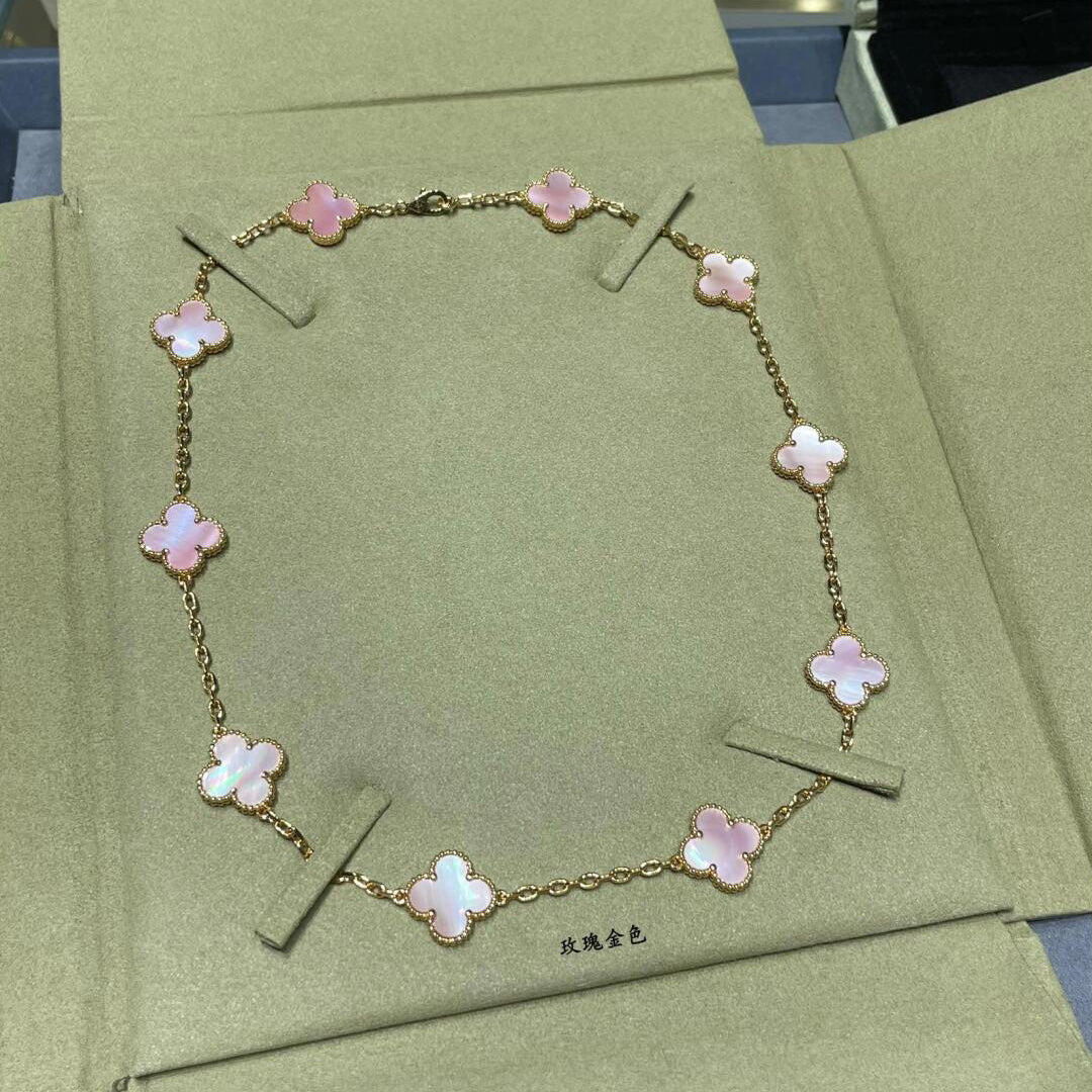 [Elite]CLOVER 10 MOTIFS PINK MOP NECKLACE