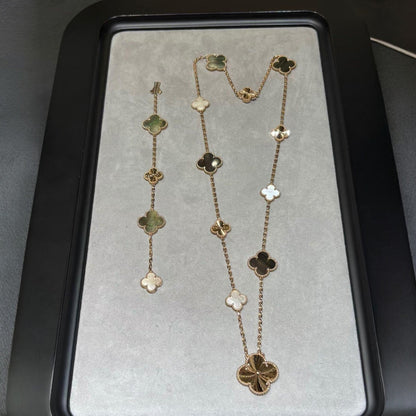 [Elite]DETACHABLE CLOVER 15(11+4) FLOWER ROSE GOLD NECKLACE SET