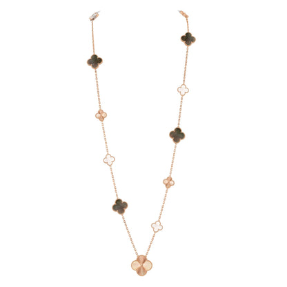 [Elite]DETACHABLE CLOVER 15(11+4) FLOWER ROSE GOLD NECKLACE SET