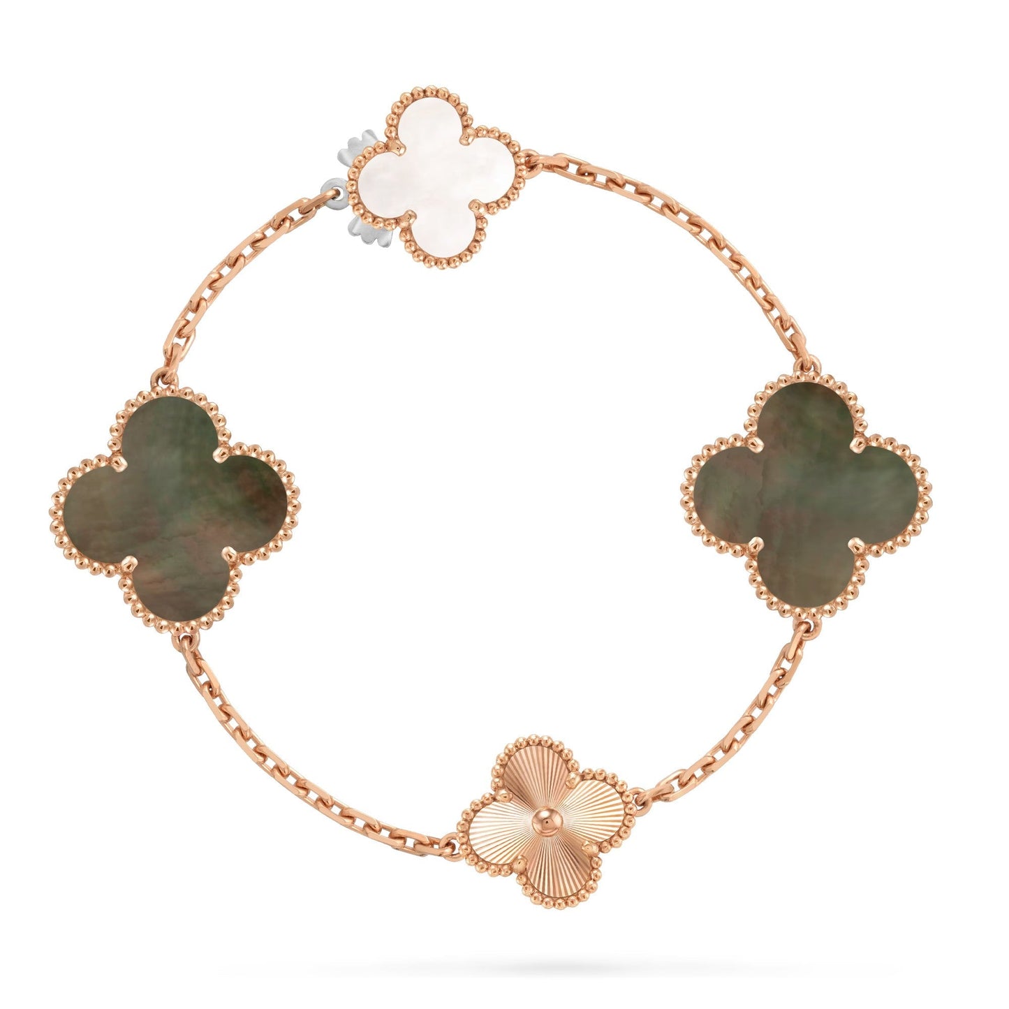 [Elite]DETACHABLE CLOVER 15(11+4) FLOWER ROSE GOLD NECKLACE SET