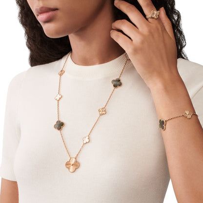 [Elite]DETACHABLE CLOVER 15(11+4) FLOWER ROSE GOLD NECKLACE SET
