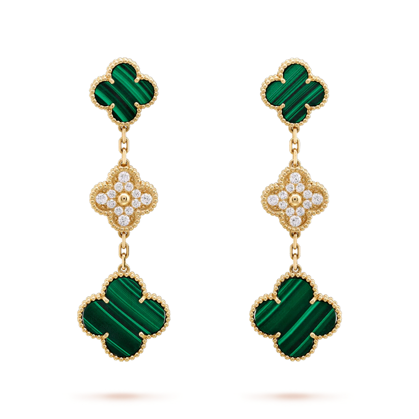 [Elite]CLOVER EARRINGS GOLD MALACHITE DIAMOND 3 MOTIF