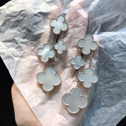 [Elite]CLOVER EARRINGS WHITE MOP 4 MOTIFS SILVER