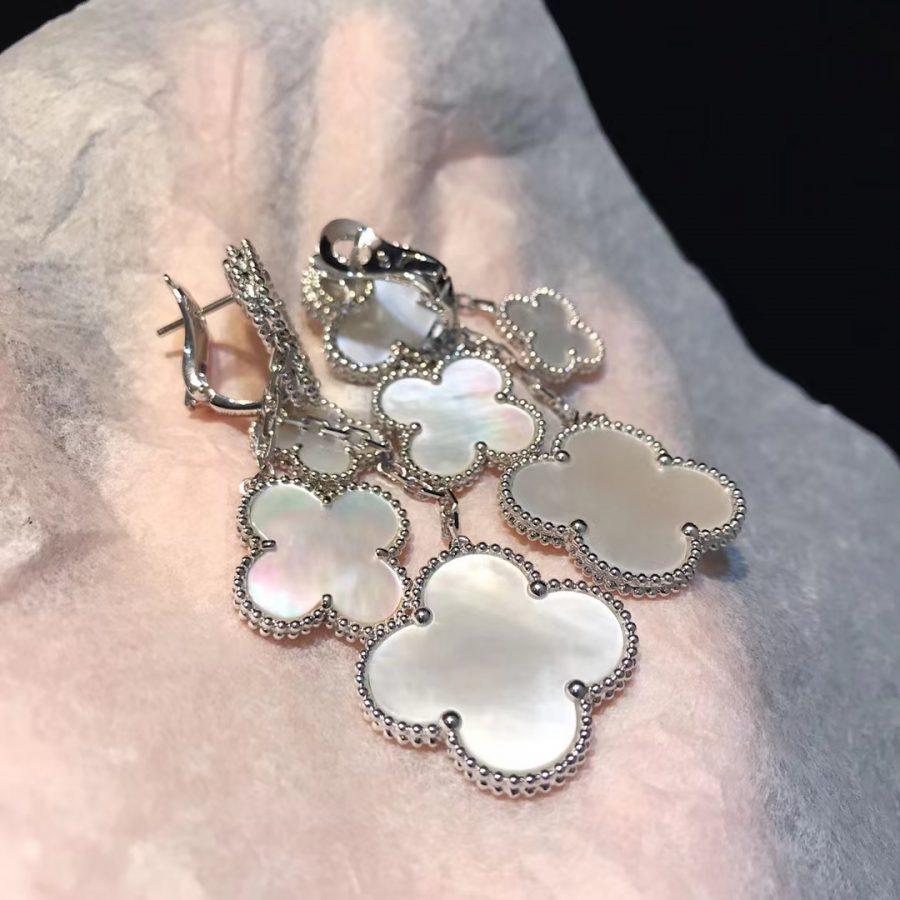 [Elite]CLOVER EARRINGS WHITE MOP 4 MOTIFS SILVER