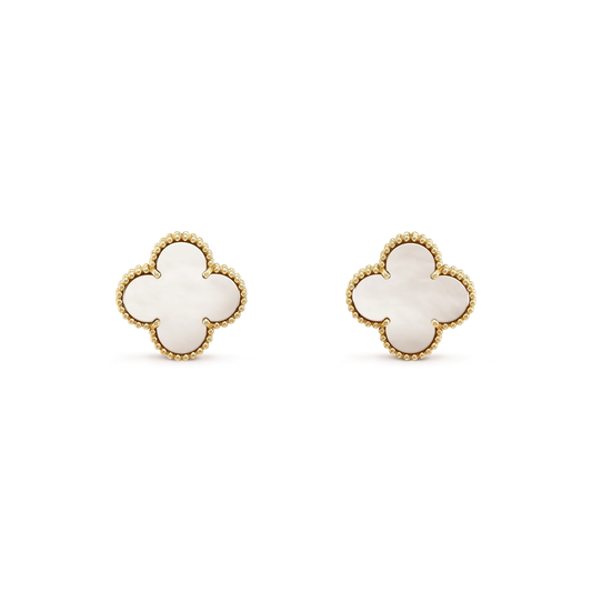 [Elite]CLOVER MEDIUM 1 MOTIFS  WHITE MOP STUD EARRINGS