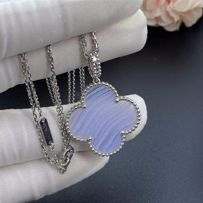 [Elite]CLOVER SILVER CHALCEDONY BIG CLOVER NECKLACE
