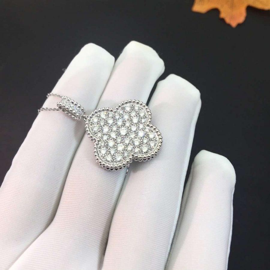 [Elite]CLOVER 25MM SILVER FULL DIAMOND BIG CLOVER NECKLACE