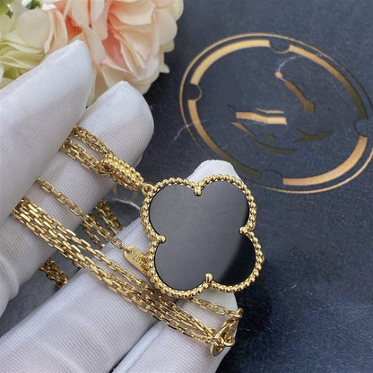 [Elite]CLOVER 25MM GOLD ONYX BIG CLOVER NECKLACE
