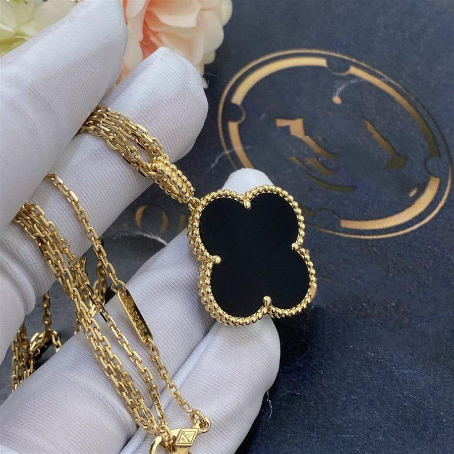 [Elite]CLOVER 25MM GOLD ONYX BIG CLOVER NECKLACE