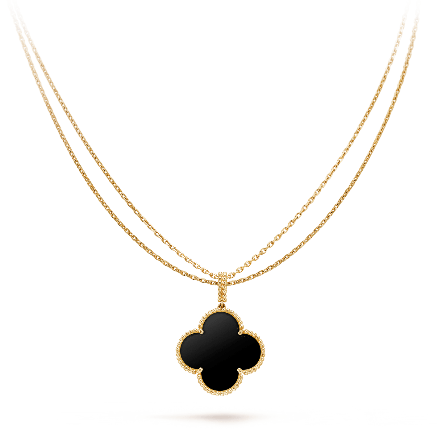 [Elite]CLOVER 25MM GOLD ONYX BIG CLOVER NECKLACE