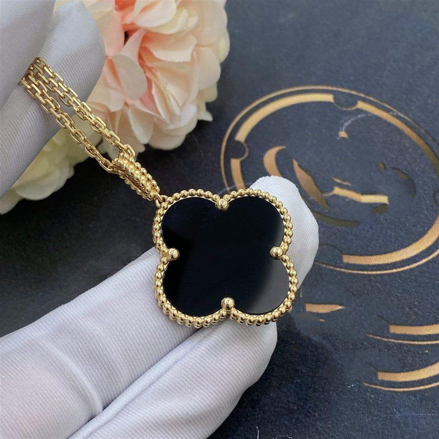 [Elite]CLOVER 25MM GOLD ONYX BIG CLOVER NECKLACE