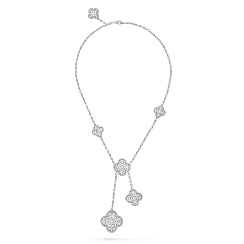 [Elite]CLOVER 5 MOTIFS SILVER DIAMONDS NECKLACE