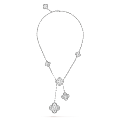 [Elite]CLOVER 5 MOTIFS SILVER DIAMONDS NECKLACE