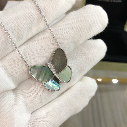 [Elite]LARGE BUTTERFLY SILVER PENDANT DIAMOND NECKLACE