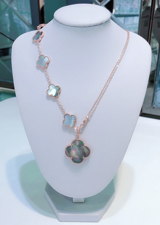[Elite]COMBINED BRACELET 5 MOTIFS AND NECKLACE DARK MOP ROSE GOLD