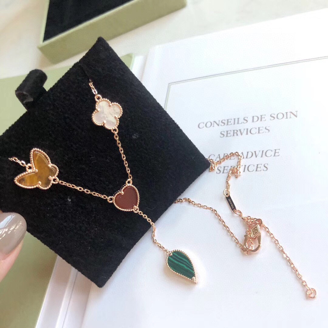 [Elite]LUCKY SPRING 4 MOTIFS ROSE GOLD NECKLACE