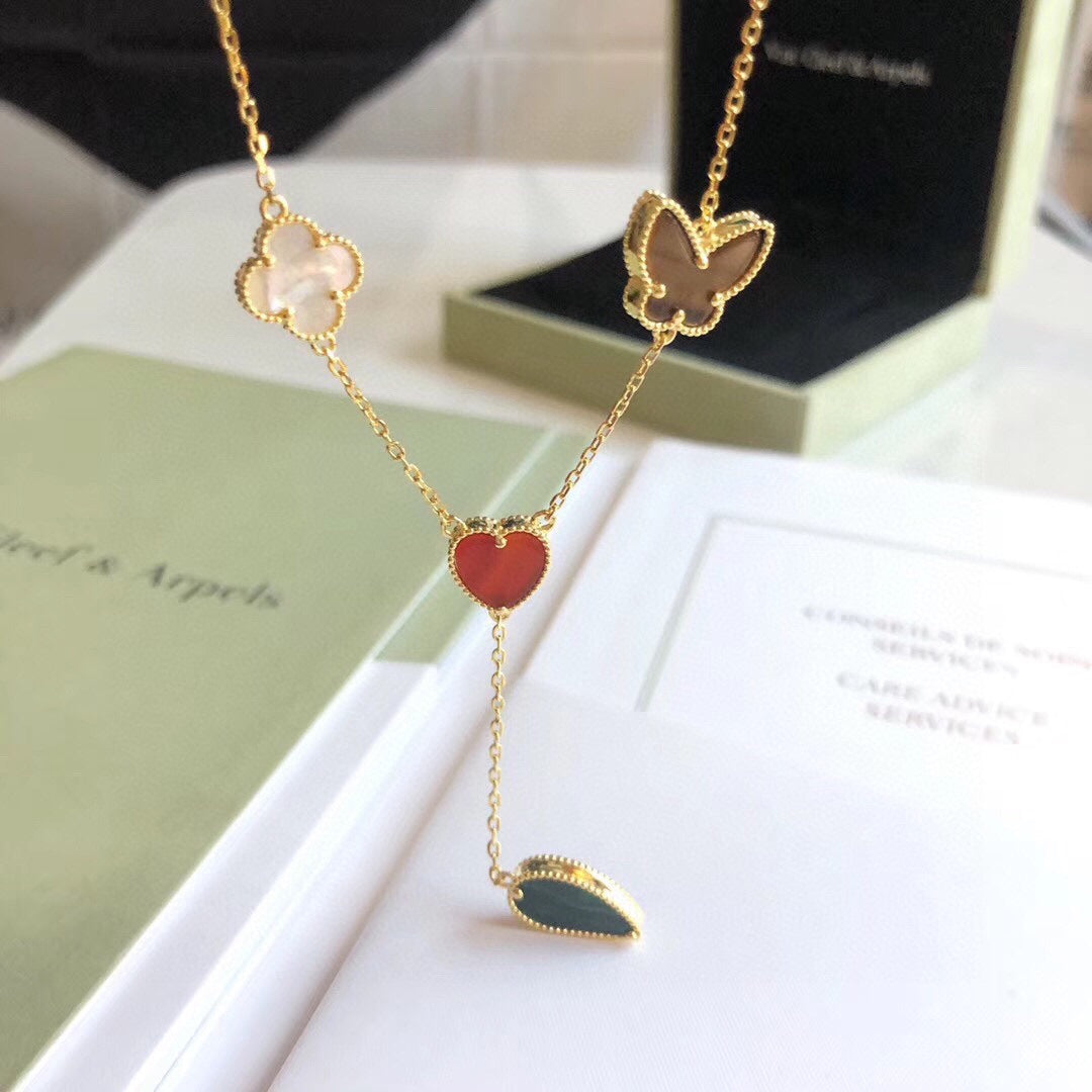 [Elite]LUCKY SPRING 4 MOTIFS ROSE GOLD NECKLACE