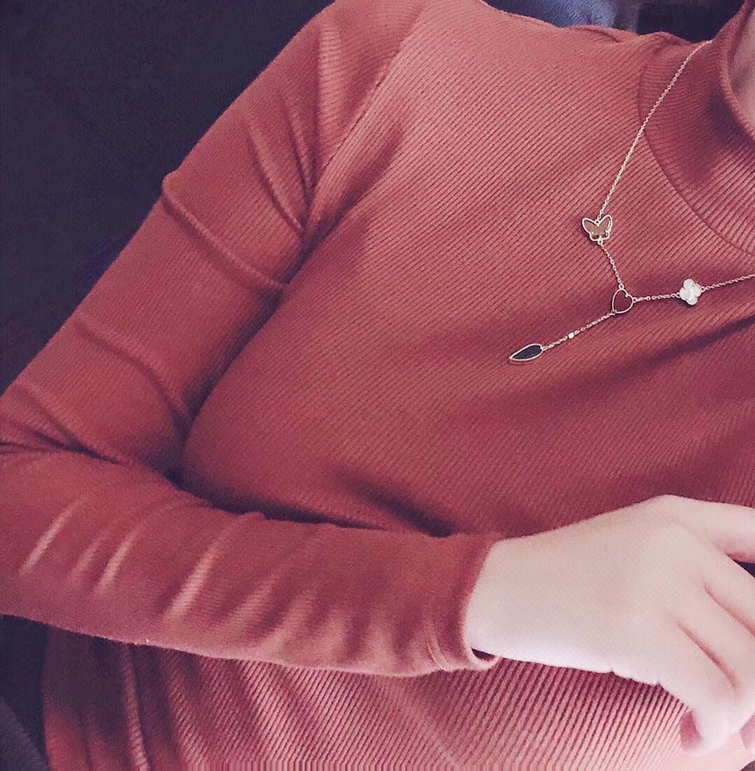 [Elite]LUCKY SPRING 4 MOTIFS ROSE GOLD NECKLACE