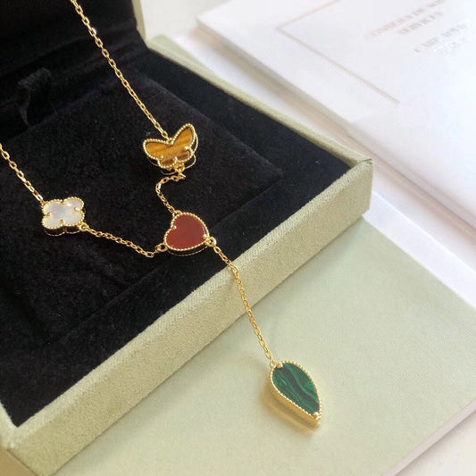 [Elite]LUCKY SPRING 4 MOTIFS ROSE GOLD NECKLACE