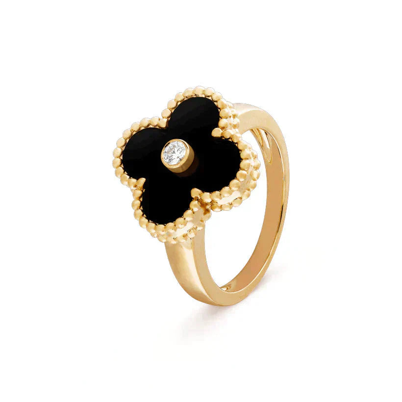 [Elite]CLOVER ONYX RING GOLD DIAMOND